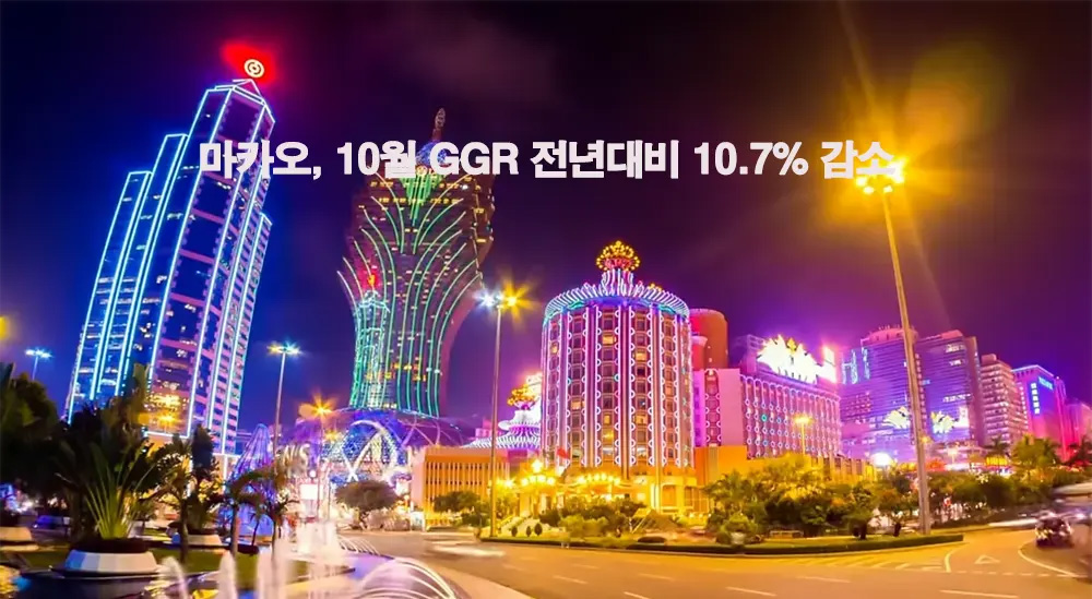 마카오, 10월 GGR 39억 달러 기록 전년 대비 10.7% 감소